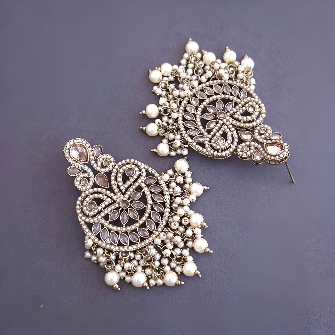 White Kundan Chandbali Earrings