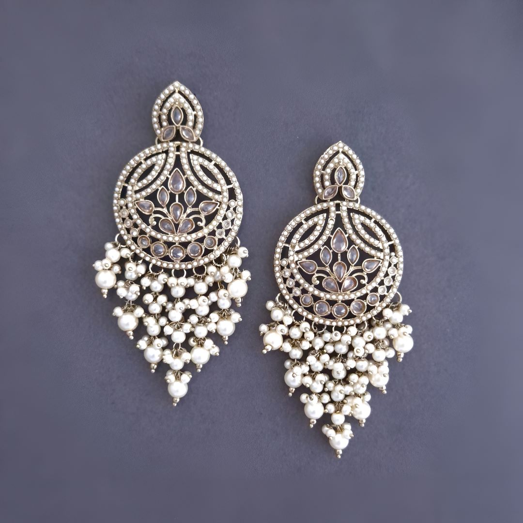 White Kundan Chandbali Earrings