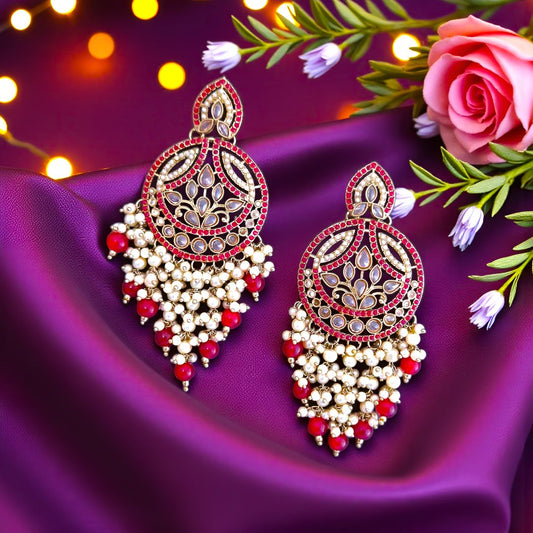 Red Kundan Chandbali Earrings