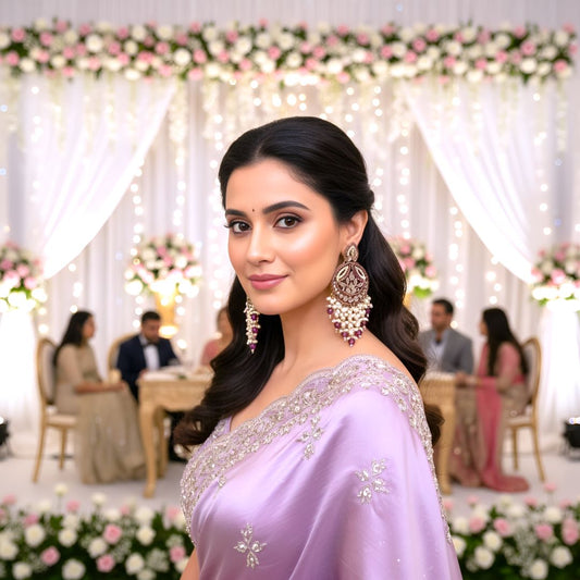 Wine Kundan Chandbali Earrings