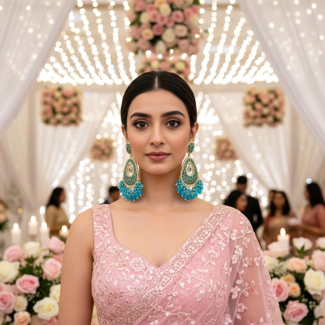 Green Kundan Dangler Earrings