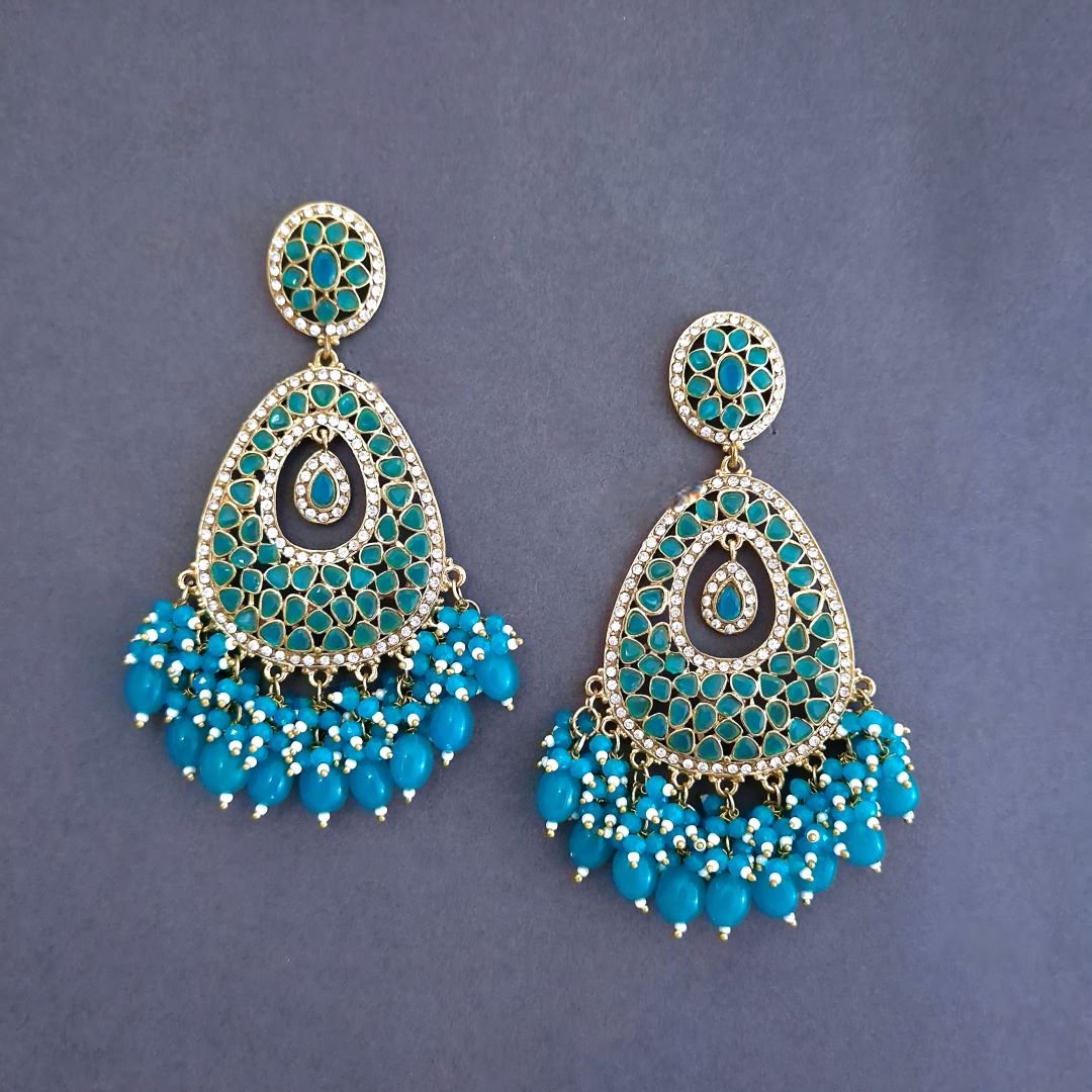 Green Kundan Dangler Earrings