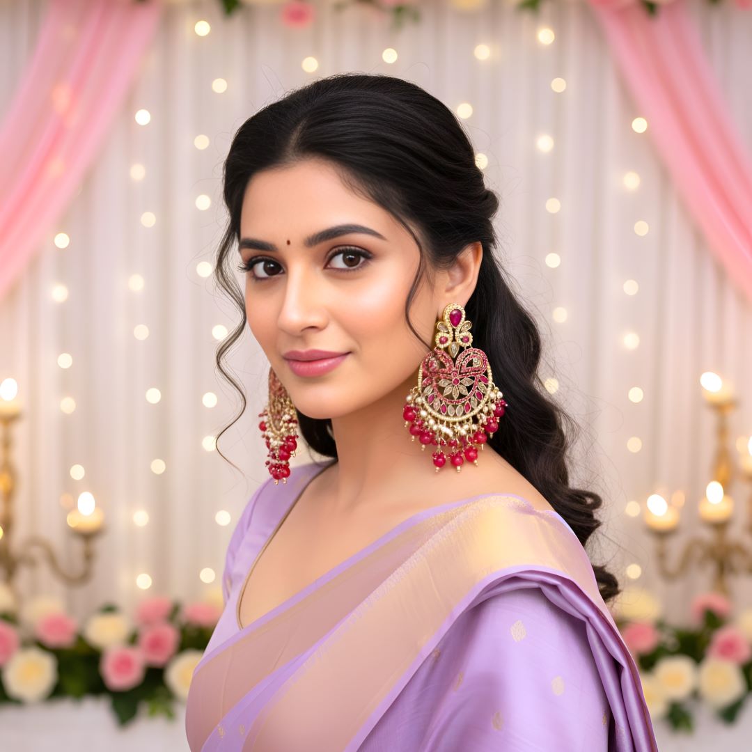 Red Kundan Chandbali Earrings