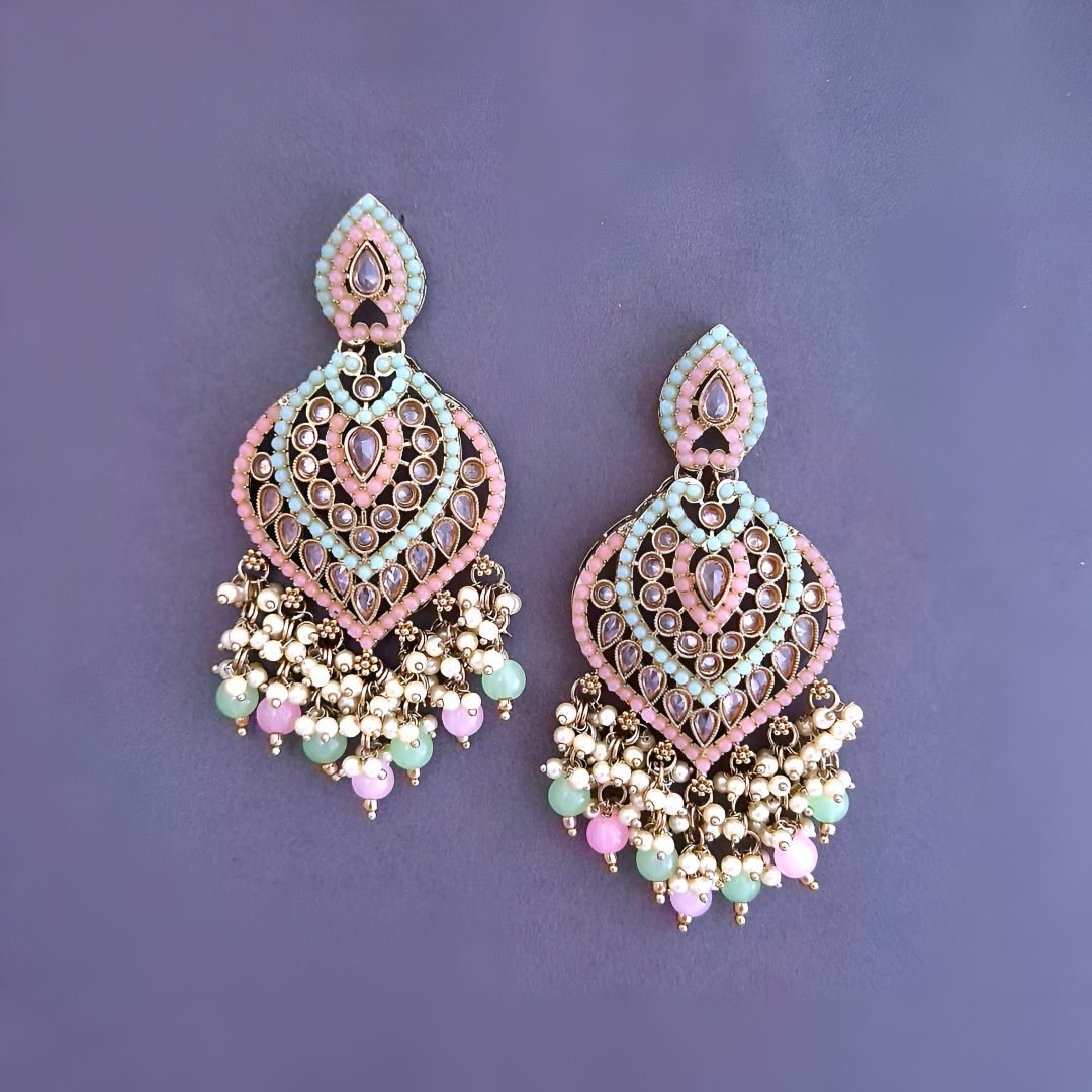 Multicolor Kundan Chandbali Earrings