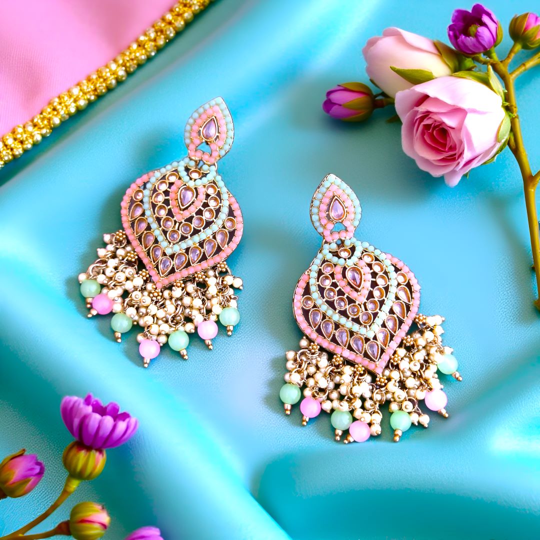 Multicolor Kundan Chandbali Earrings