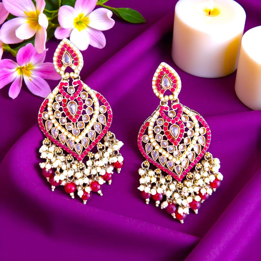Rani Pink Kundan Chandbali Earrings