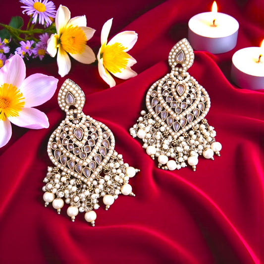 White Kundan Chandbali Earrings