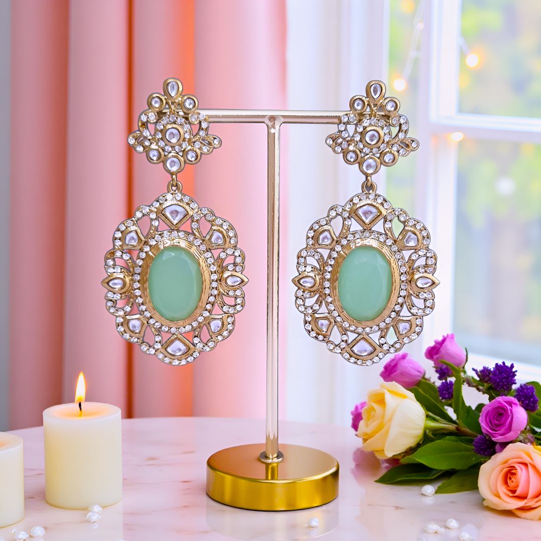 Mint Green Kundan Dangler Earrings