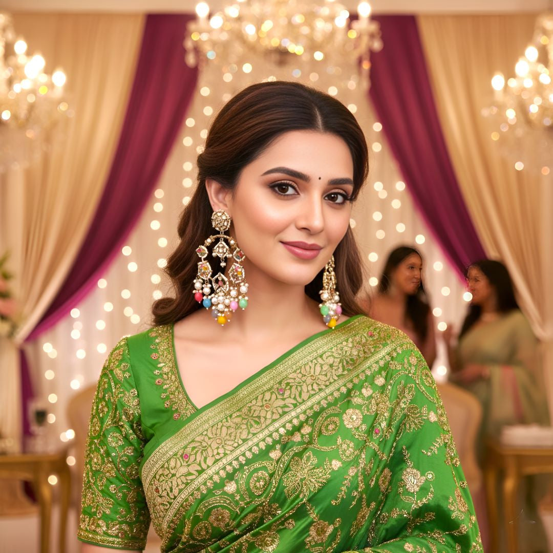 Multicolor Kundan Chandbali Earrings, Pastel Earrings