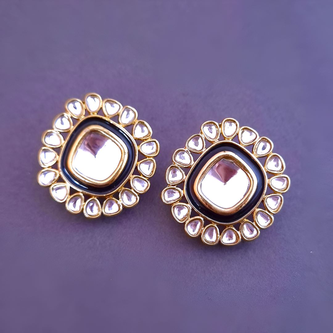  Blue Kundan Stud Earrings