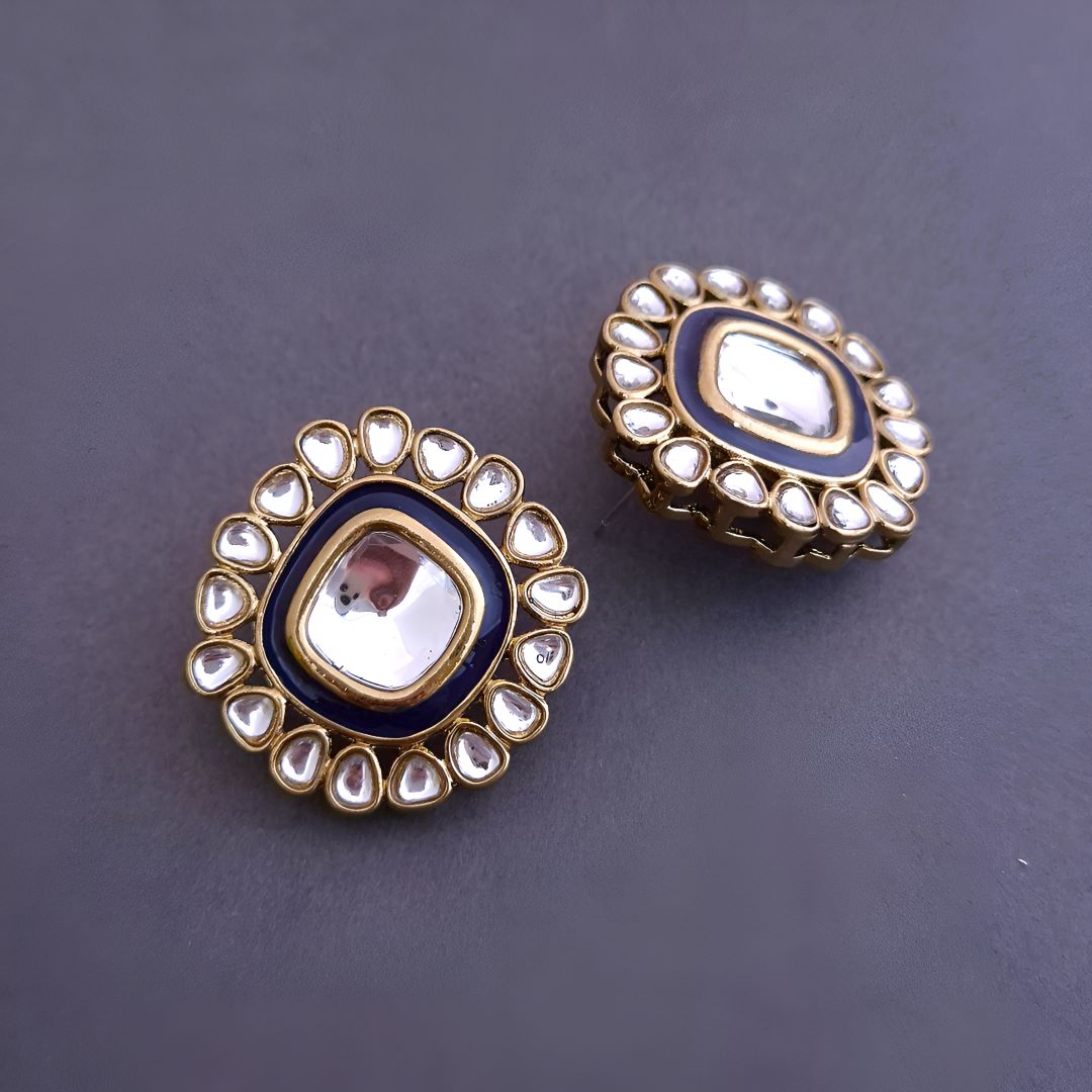  Blue Kundan Stud Earrings