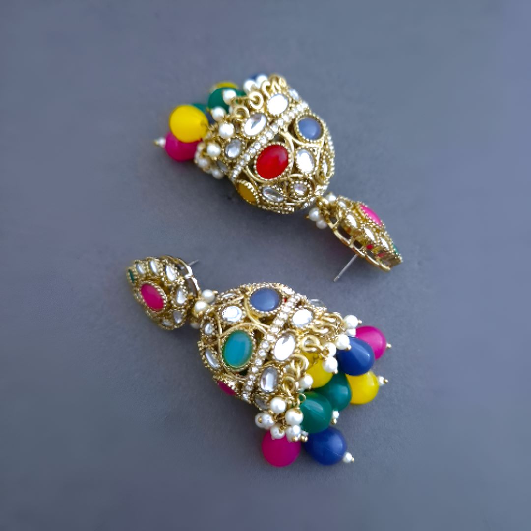 Multicolor Kundan Jhumki Earrings