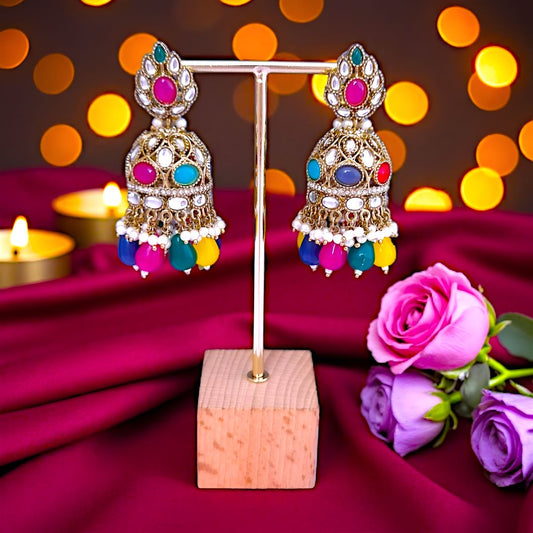 Multicolor Kundan Jhumki Earrings