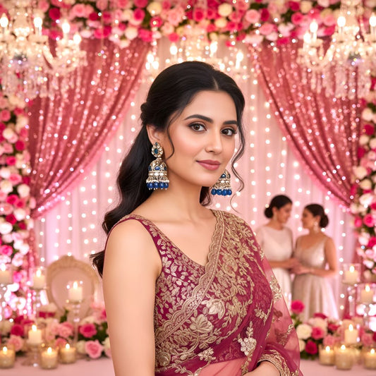 Blue Kundan Jhumki Earrings