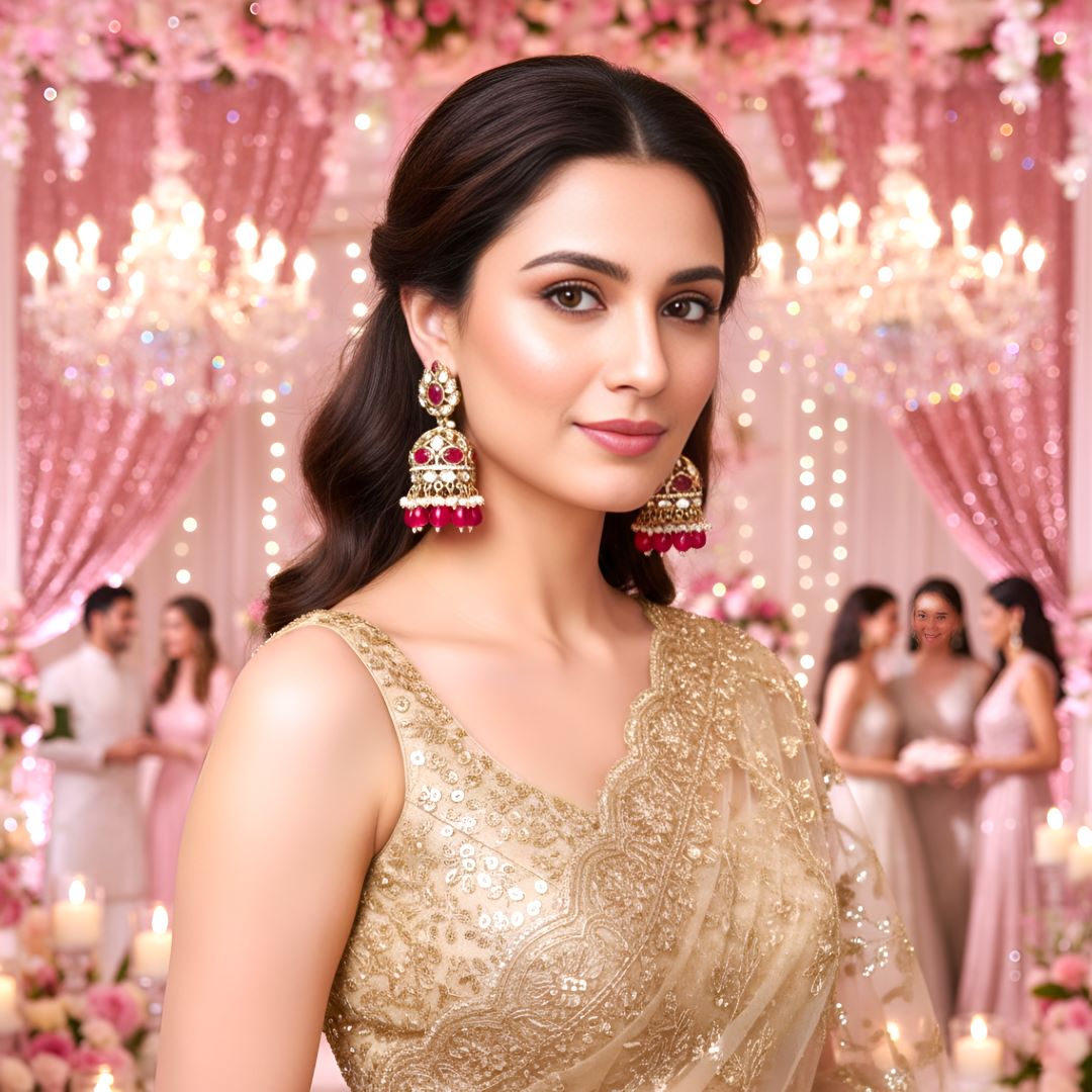 Rani Pink Kundan Jhumki Earrings