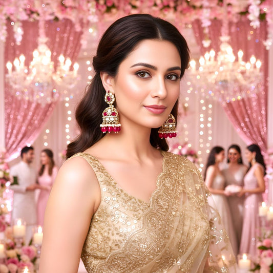 Rani Pink Kundan Jhumki Earrings