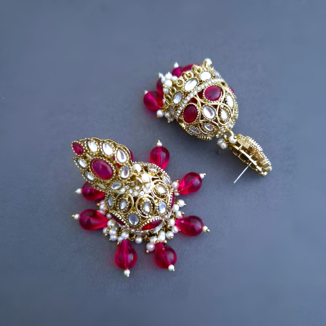 Rani Pink Kundan Jhumki Earrings