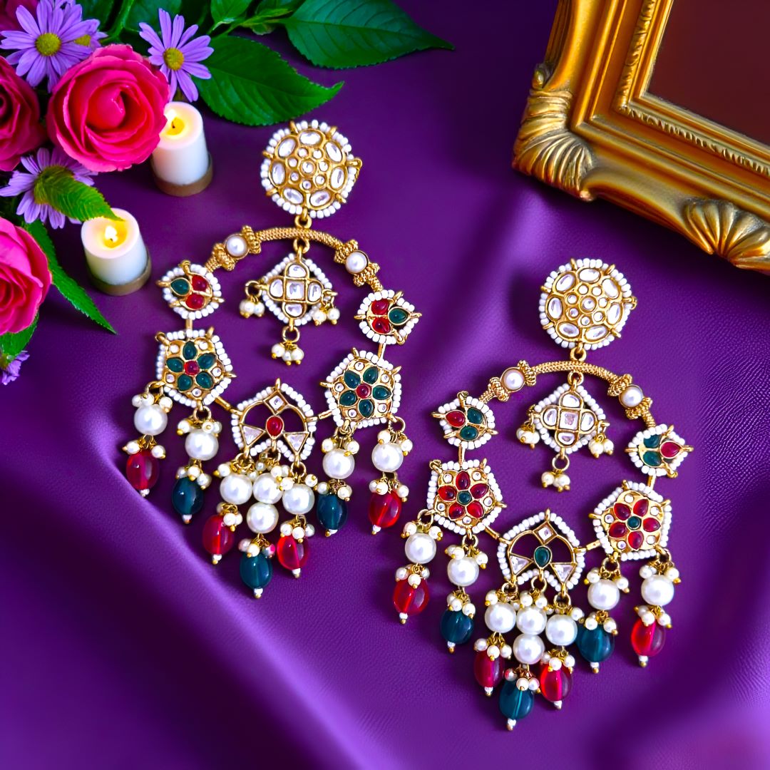 Multicolor Kundan Chandbali Earrings