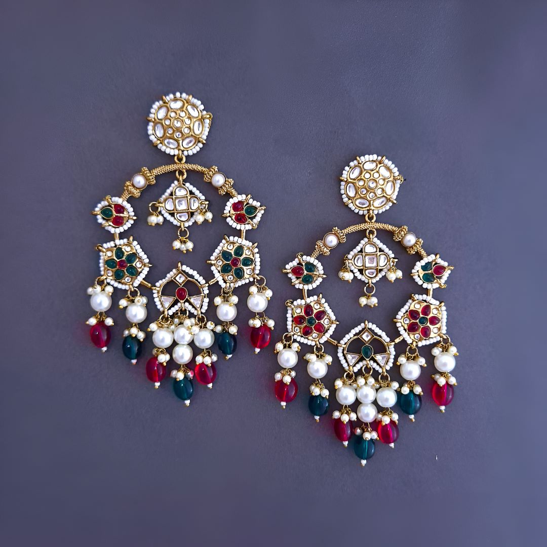 Multicolor Kundan Chandbali Earrings