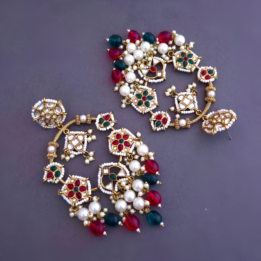 Multicolor Kundan Chandbali Earrings