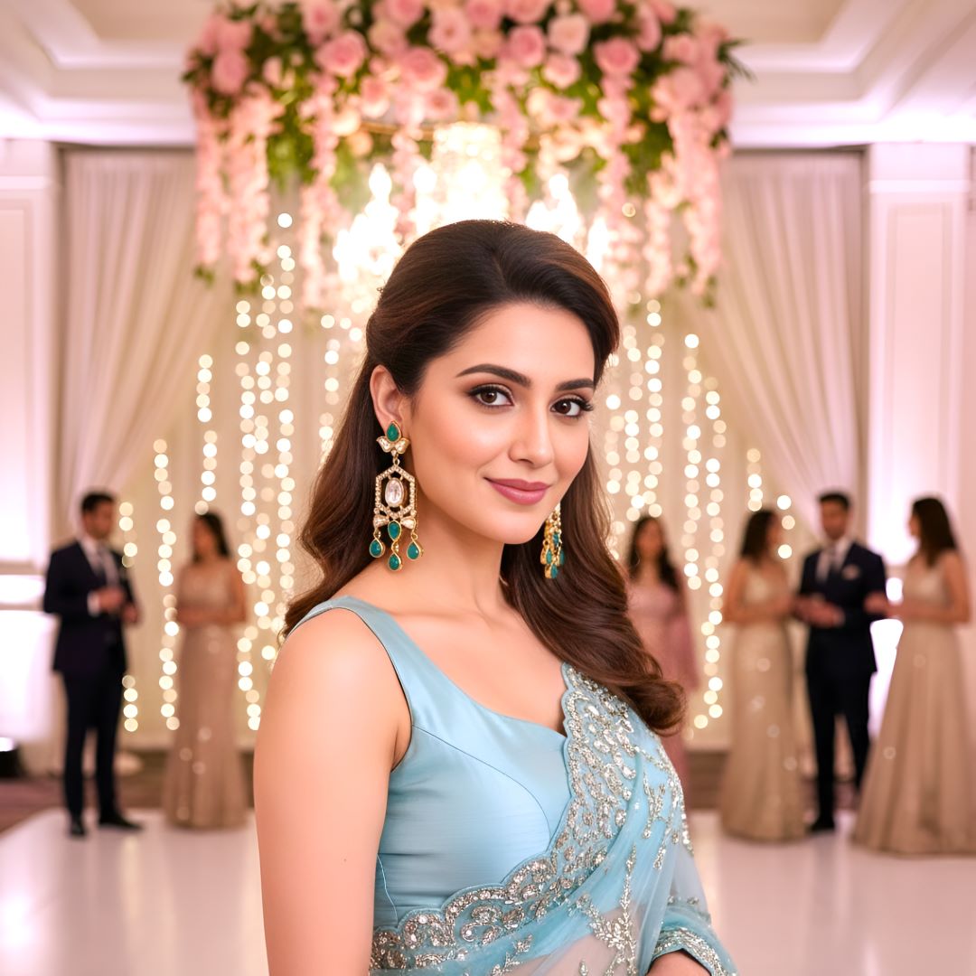 Emerald Green Kundan Dangler Earrings