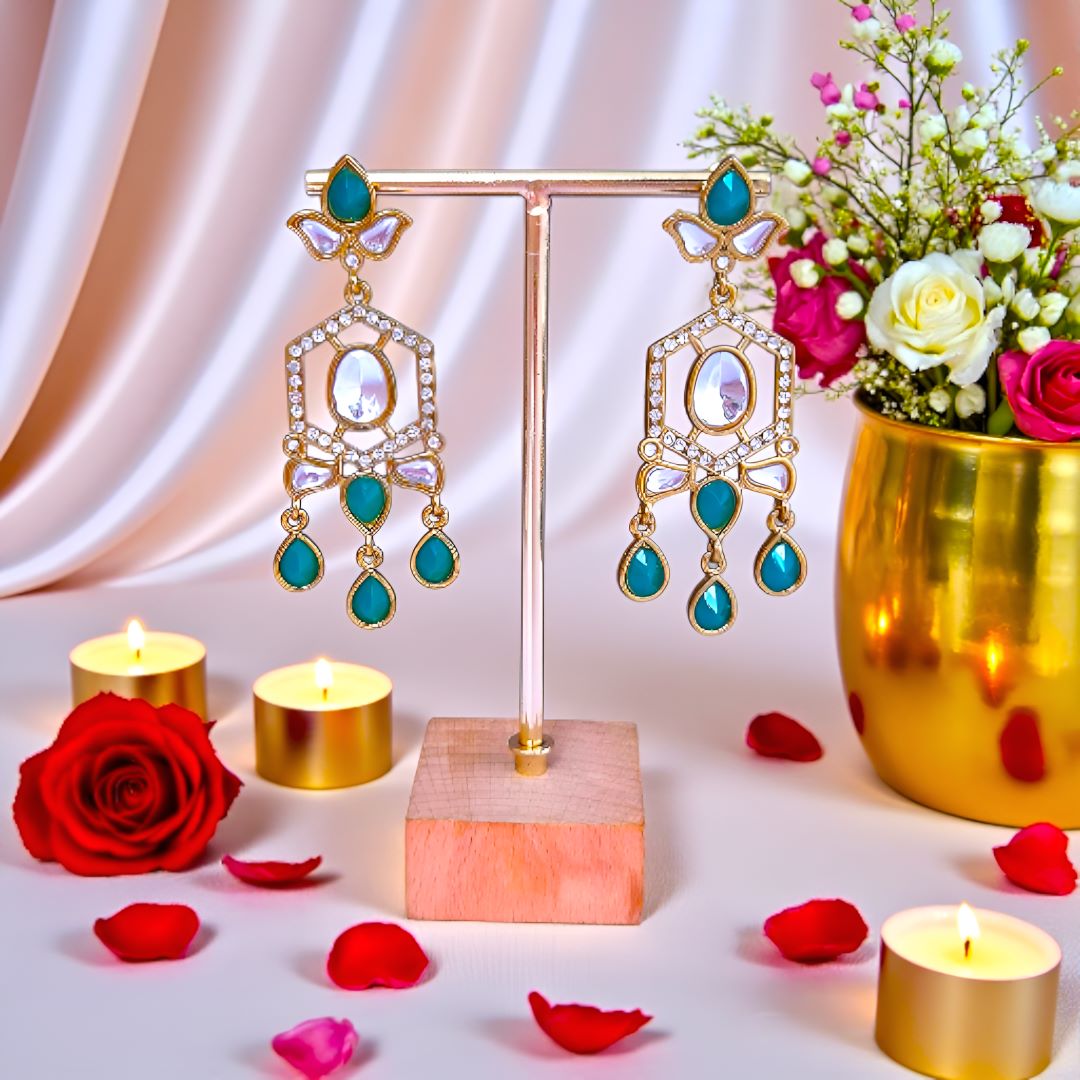 Emerald Green Kundan Dangler Earrings