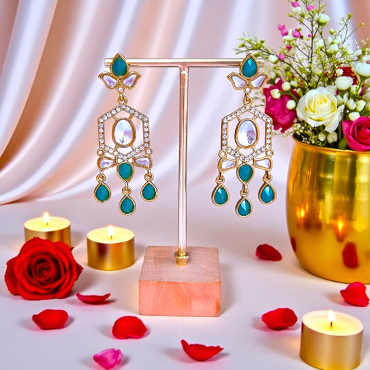 Emerald Green Kundan Dangler Earrings