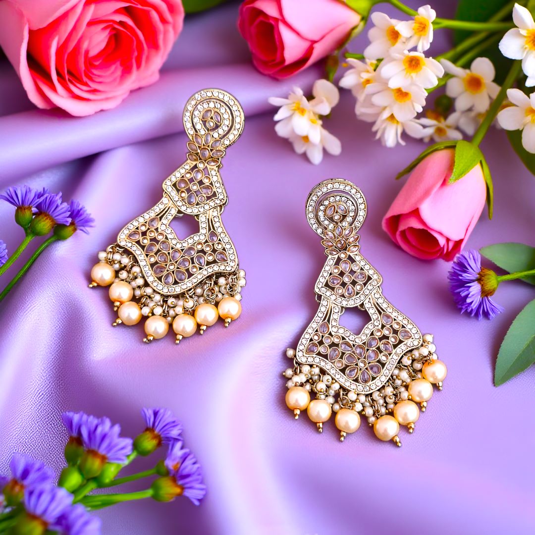 Golden Kundan Dangler Earrings