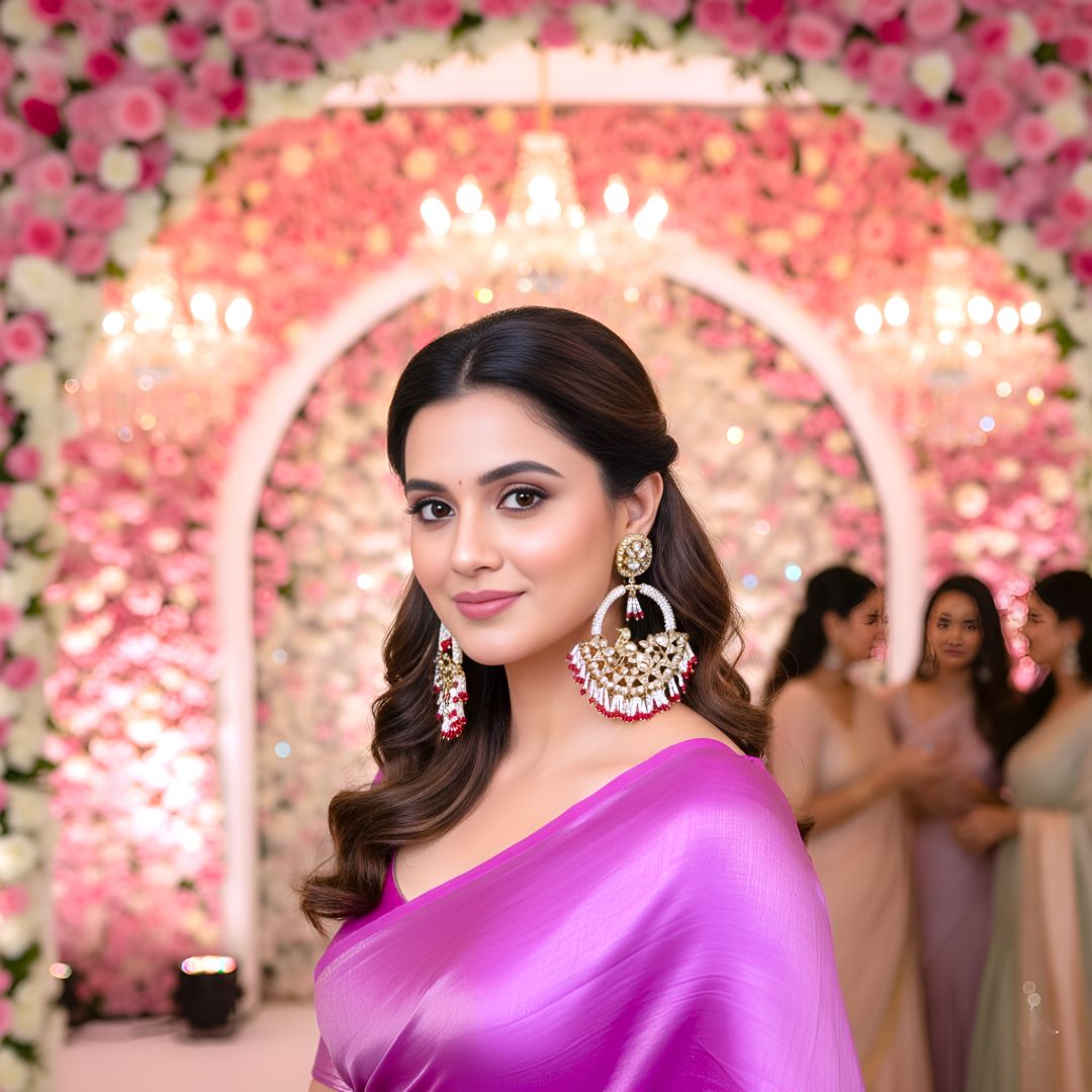 Rani Pink Chandbali Kundan Earrings