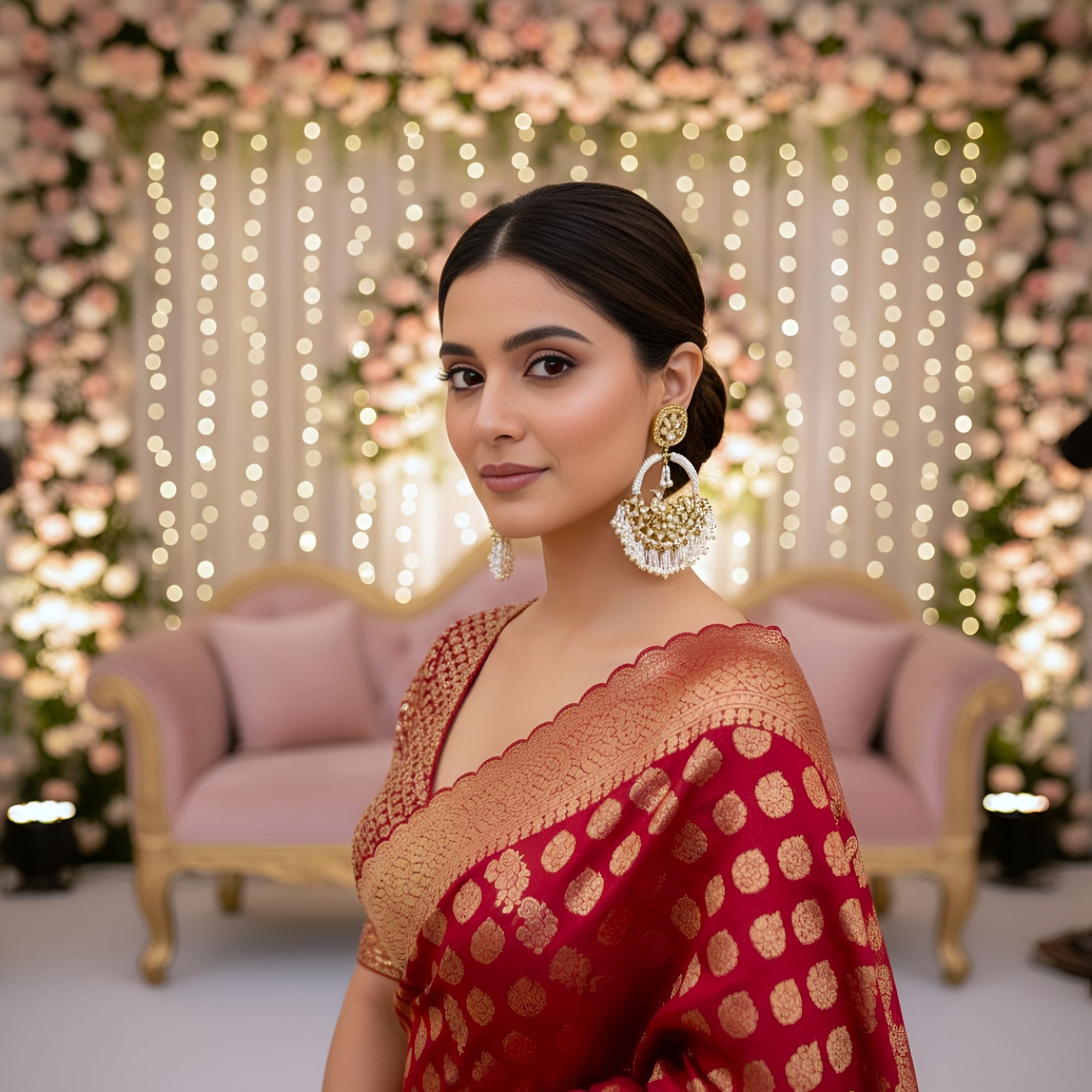 Ivory Kundan Chandbali Earrings