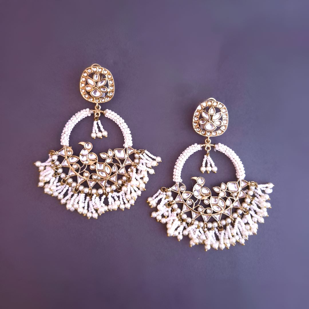 Ivory Kundan Chandbali Earrings