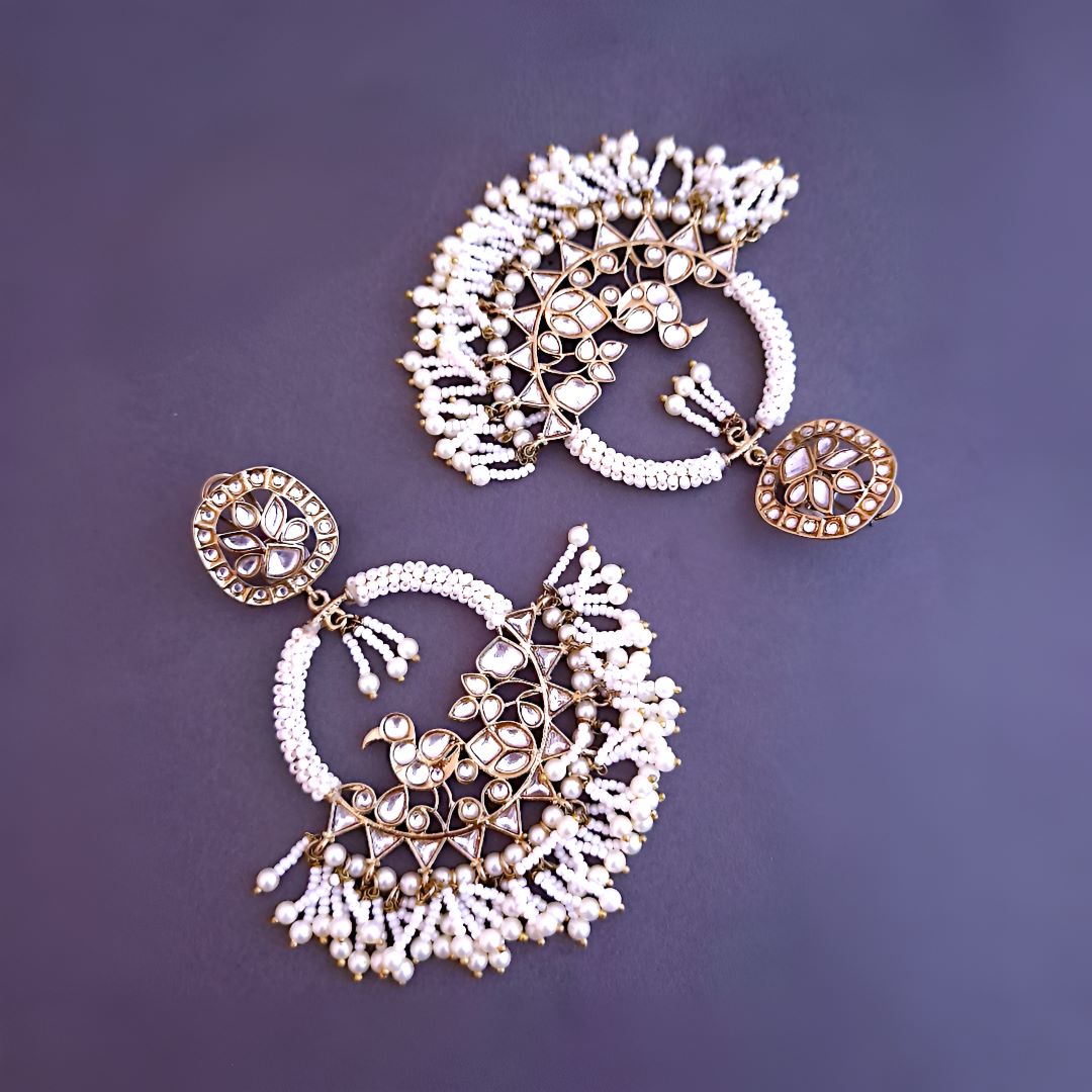 Ivory Kundan Chandbali Earrings