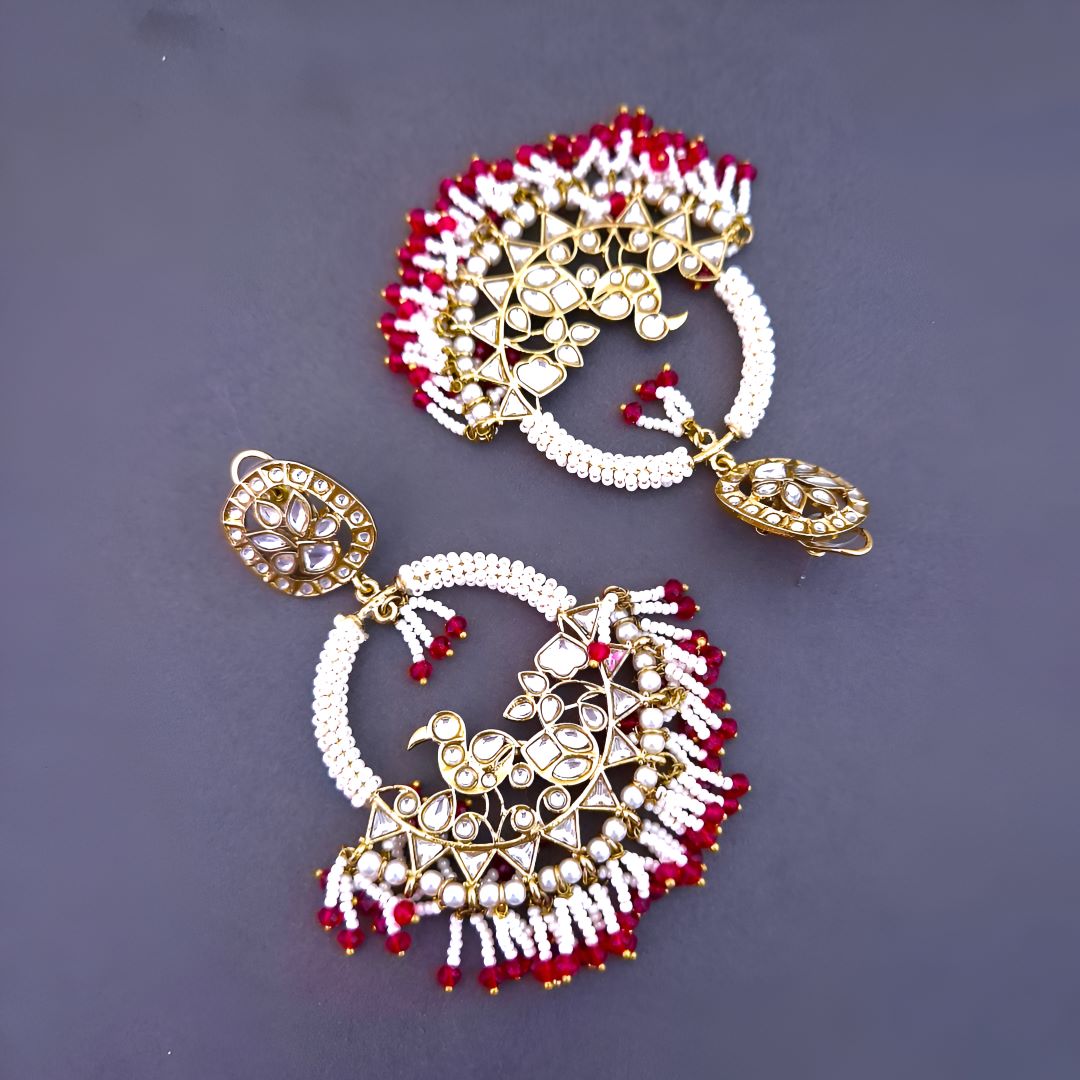 Rani Pink Chandbali Kundan Earrings
