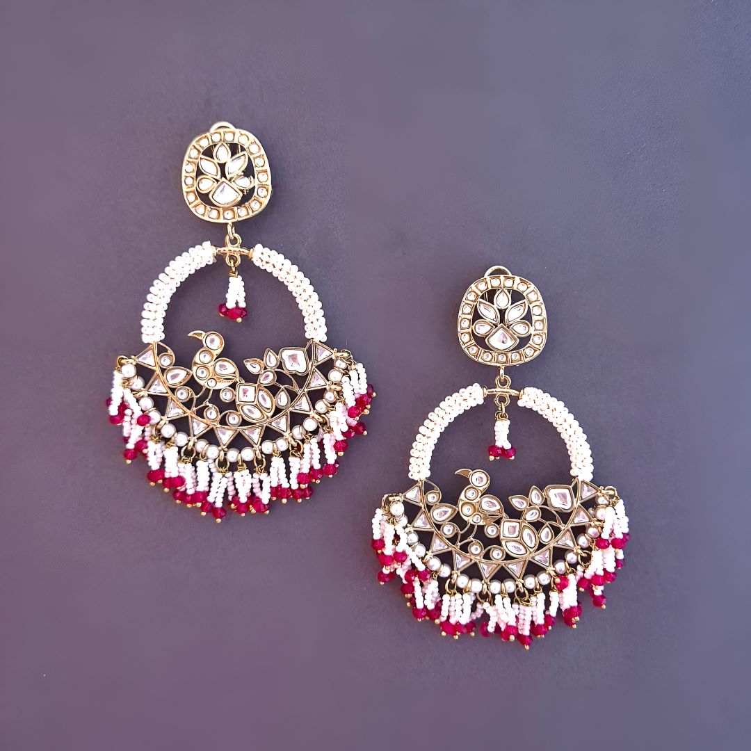 Rani Pink Chandbali Kundan Earrings