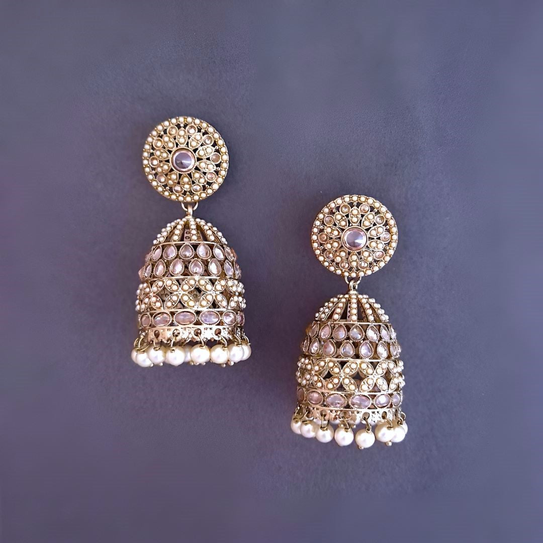 Golden  Kundan jhumkis Earrings