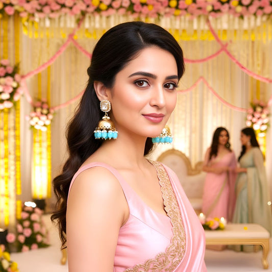 Turquoise blue  Kundan jhumkis Earrings