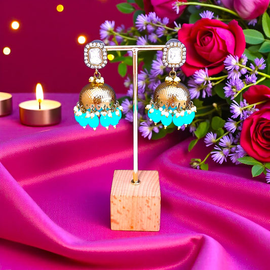 Turquoise blue  Kundan jhumkis Earrings