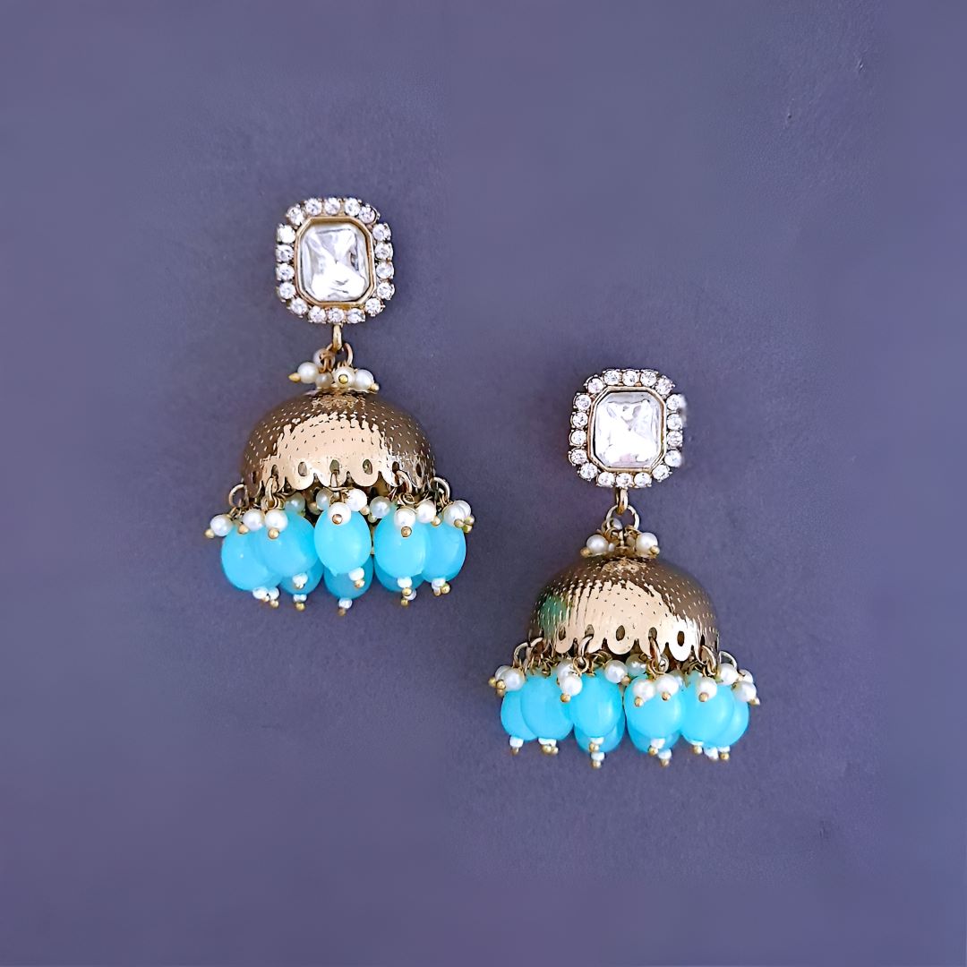 Turquoise blue  Kundan jhumkis Earrings
