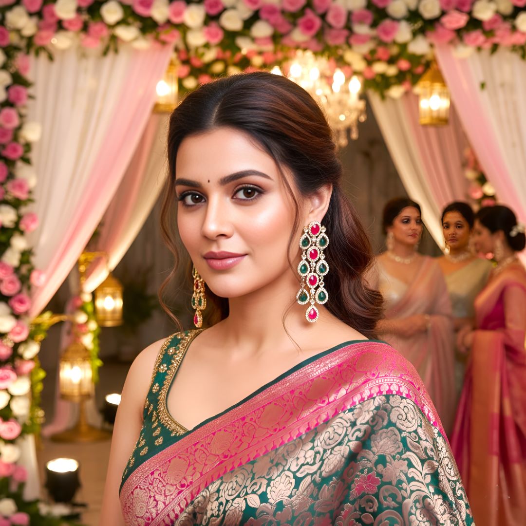 Multicolor Dangler Earrings , Drop Earrings, Rani pink and Green earrings, Kundan Earrings