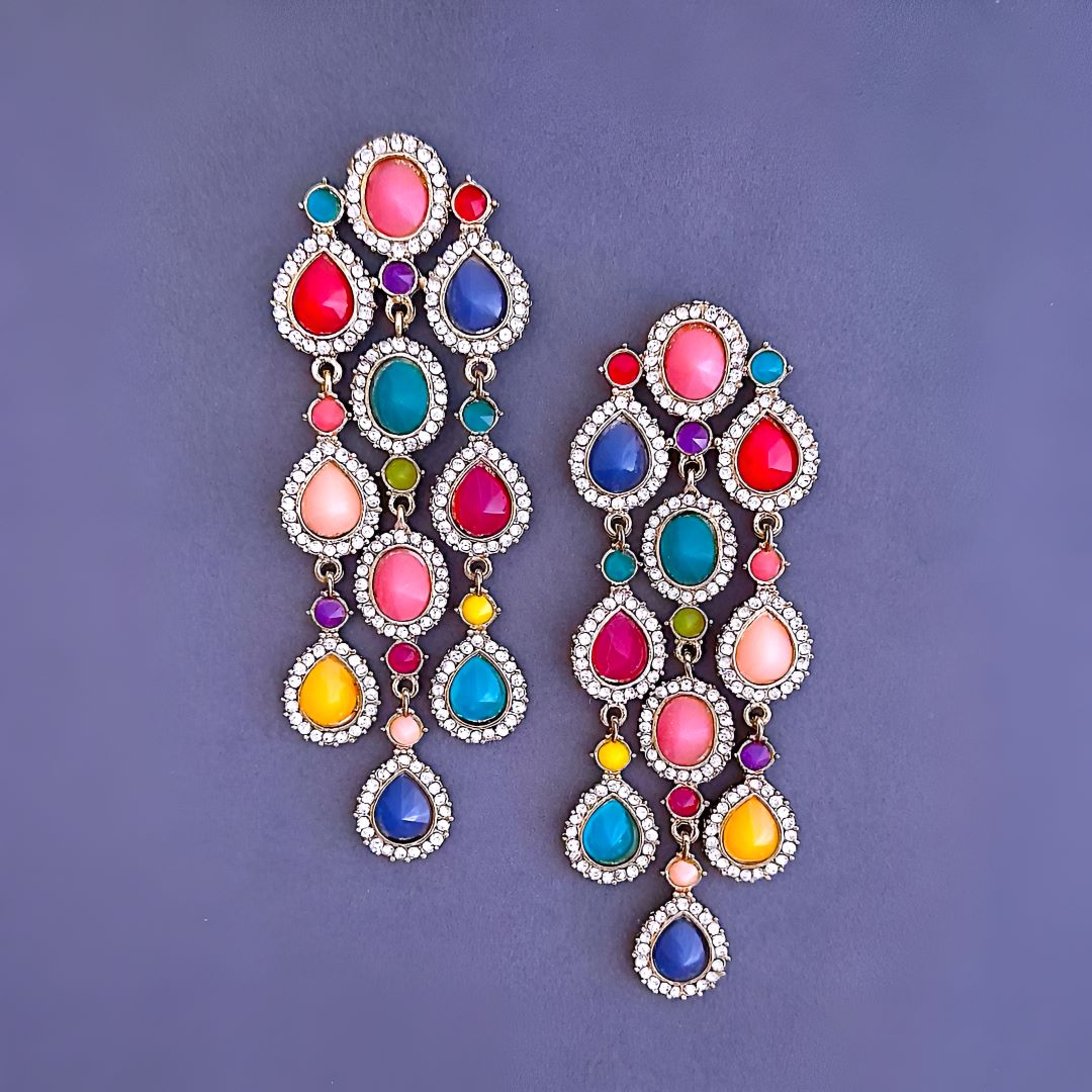 Multicolor Dangler Earrings , Drop Earrings, Rani pink and Green earrings, Kundan Earrings