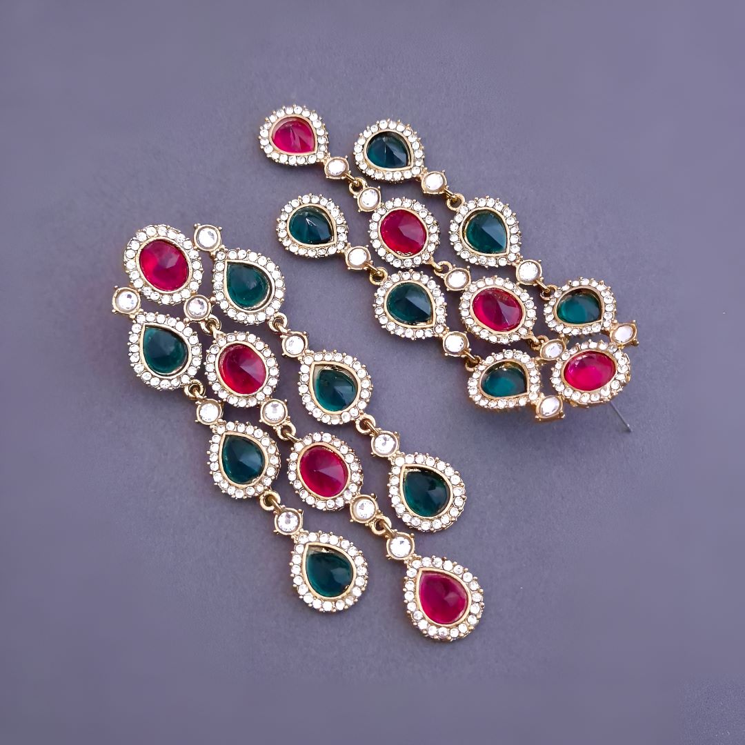 Multicolor Dangler Earrings , Drop Earrings, Rani pink and Green earrings, Kundan Earrings