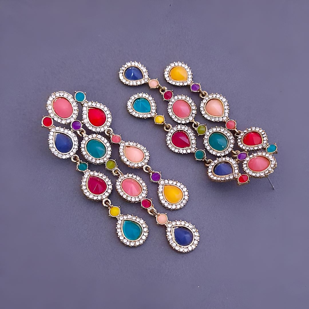 Multicolor Dangler Earrings , Drop Earrings, Rani pink and Green earrings, Kundan Earrings