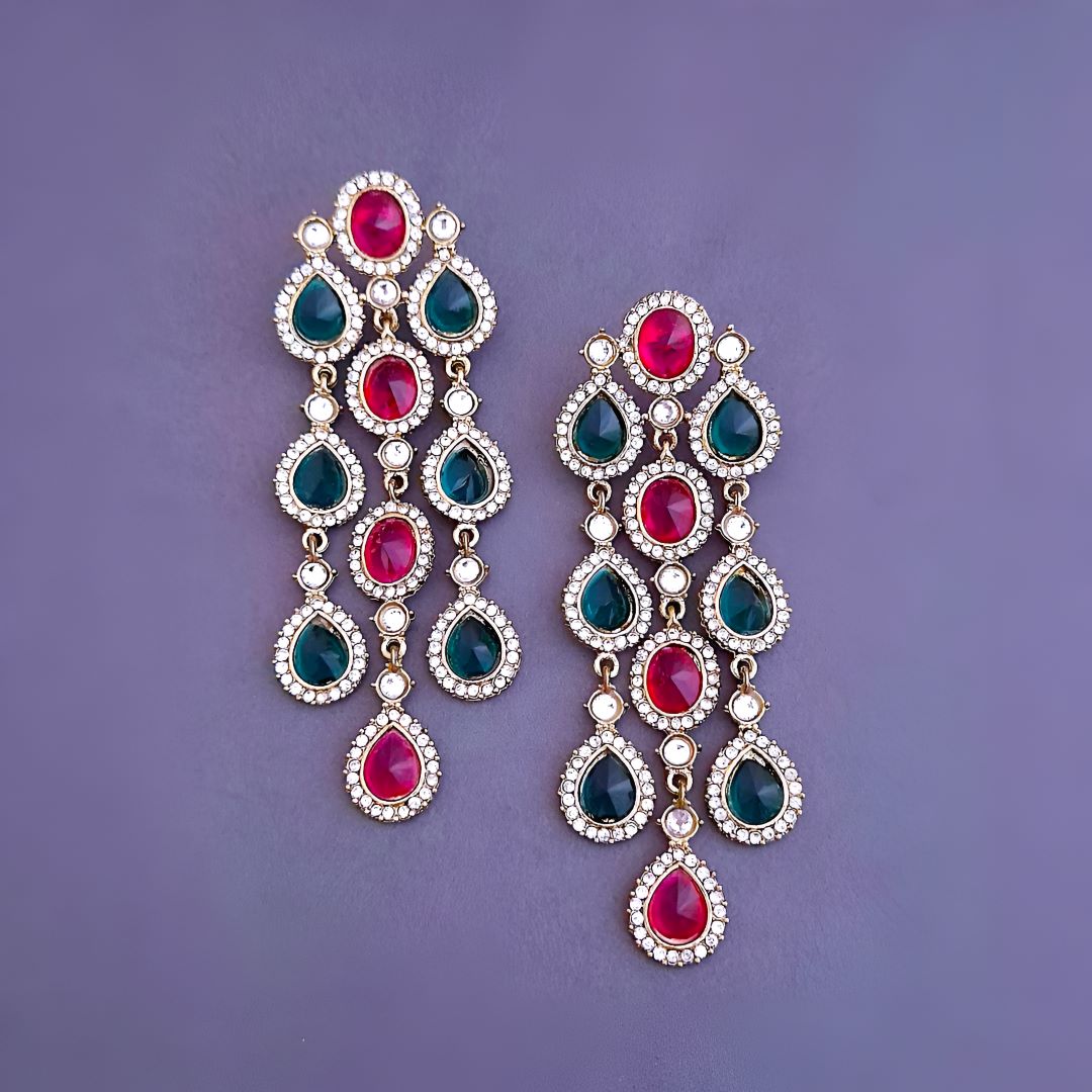 Multicolor Dangler Earrings , Drop Earrings, Rani pink and Green earrings, Kundan Earrings