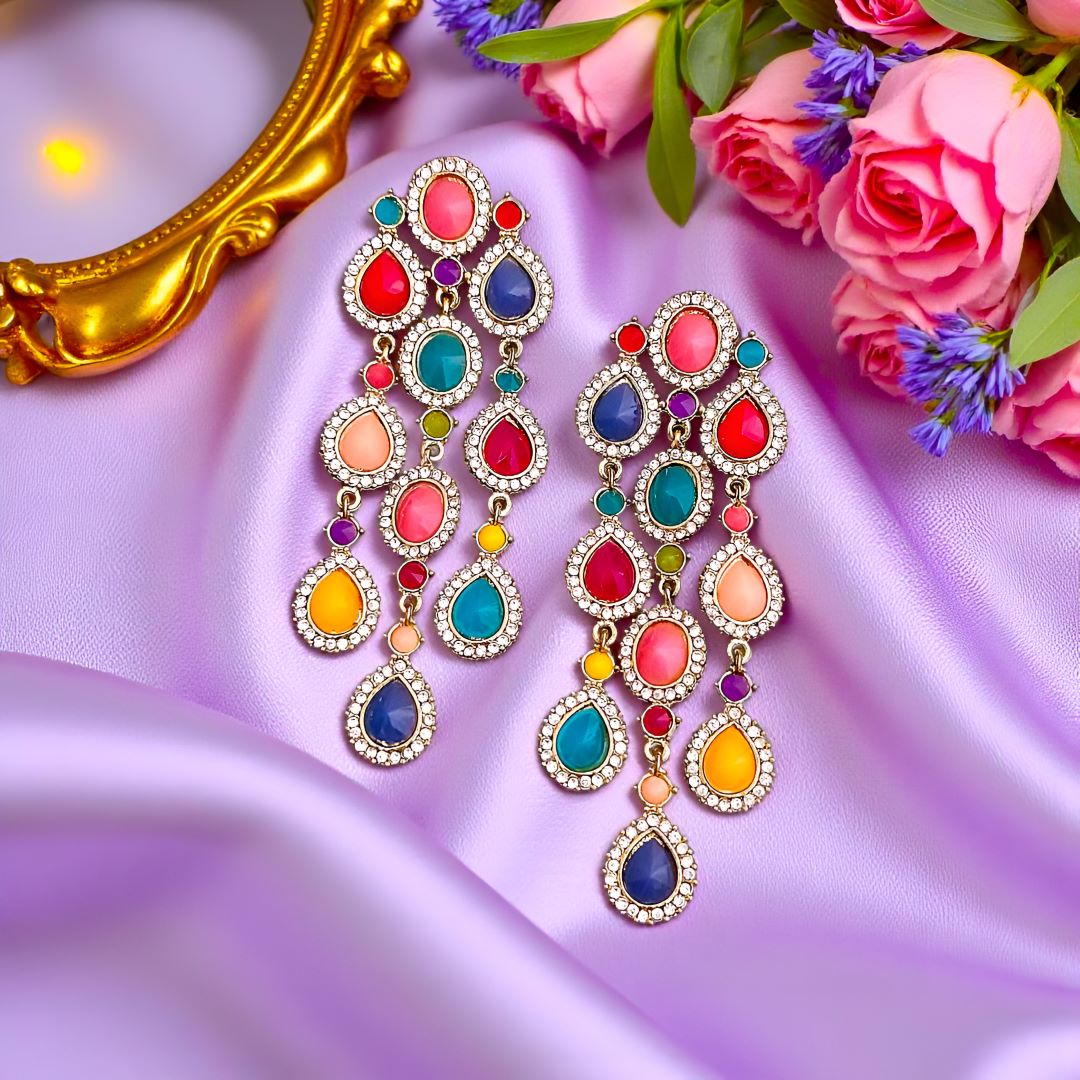 Multicolor Dangler Earrings , Drop Earrings, Rani pink and Green earrings, Kundan Earrings