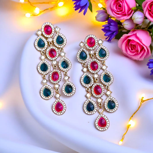 Multicolor Dangler Earrings , Drop Earrings, Rani pink and Green earrings, Kundan Earrings