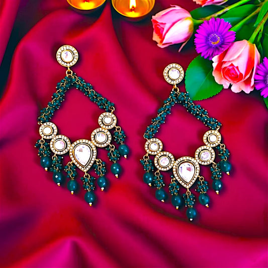 Emerald Green Kundan Chandbali Earrings