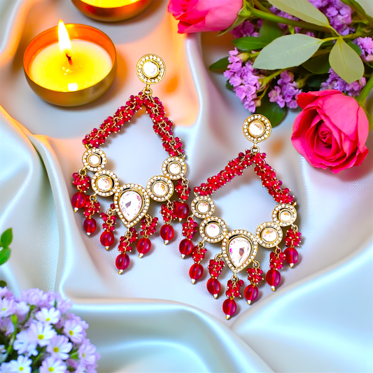 Rani Pink Kundan Chandbali Earrings