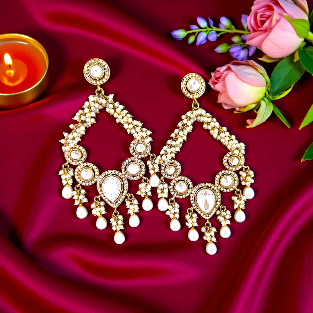 White Kundan Chandbali Earrings
