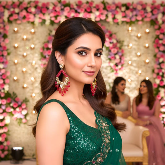 Rani Pink Kundan Chandbali Earrings