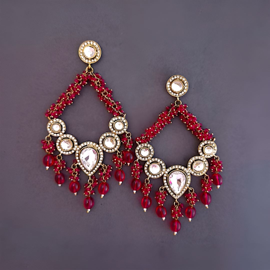 Rani Pink Kundan Chandbali Earrings
